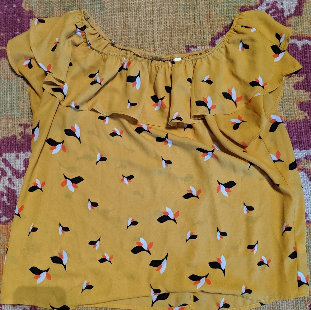 L off the shoulder mustard top
